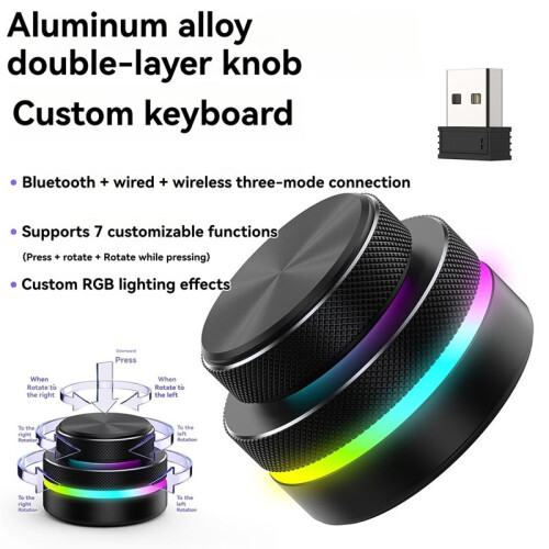Three-Mode Dual Knob Keyboard with RGB Lights Reverse Direction Knob Single-Button  Volume Knob Black 1