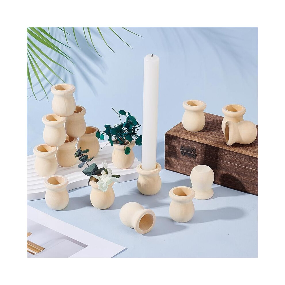 Tauoh 30Pcs Unfinished Wooden Candle Cups, 22Mm Hole Wood Candle Holder Candle Cups Wood Dowel Cap Candlesticks Holders