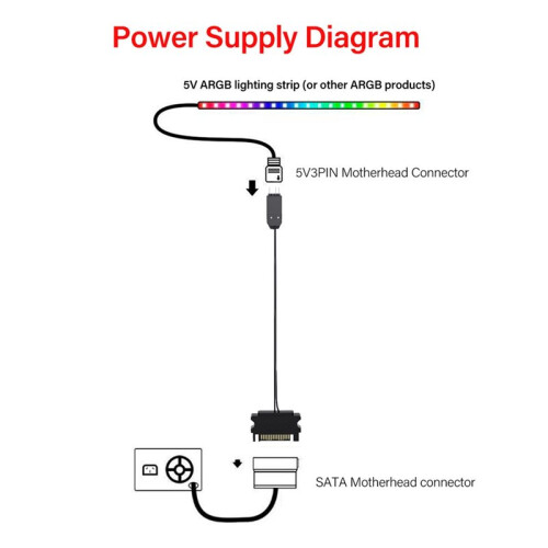 ARGB-Controller  Naar 5V 3-Pins Voeding  RGB-Controller voor Computer CPU-Behuizing Koele Ventilator LED-Lichtradiator Zwart 2