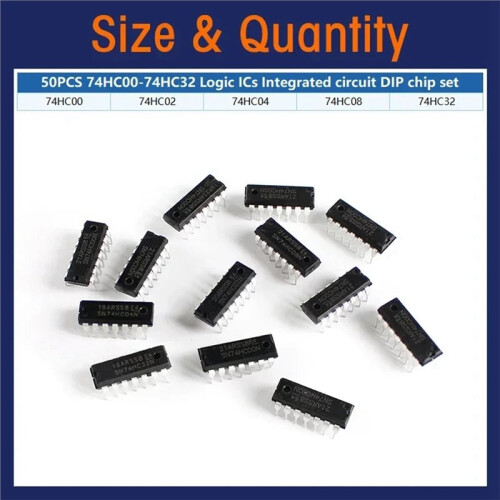 50PCS Integrated Circuit Logic IC 74HC/ 74LS DIP-14 5 Values IC Chip Assortment Box Kit Electronic Component