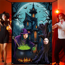 6x4 Ft Halloween Horror Night Photography Backdrop with Scary Witch Design for Party Photo Props
