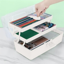 Boîte de Rangement en Plastique à 3 Couches avec Compartiments Réglables, Portable et Multifonctionnelle.