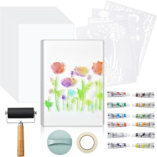8 X 10 Inch Gel Printing Plate Kit, Complete Monoprinting Set with Brayer, Acrylic Paint,Paper and Tools for Card Making