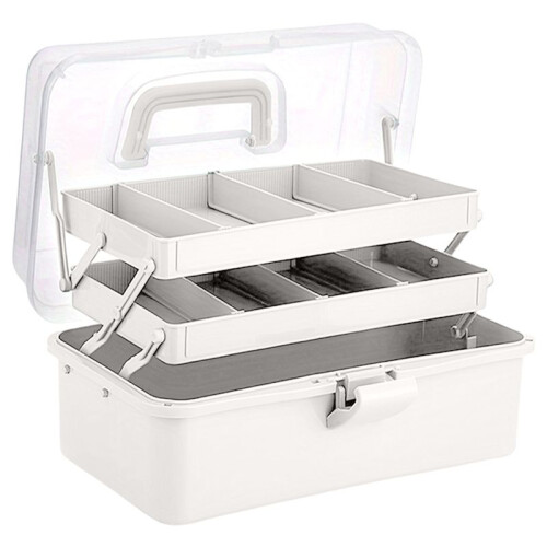 3-Layer Plastic Dividing Storage Box  Organizer with Adjustable Spacers Portable Handled Art Supply Multipurpose
