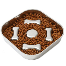 Edelstahl-Slow-Feeder-Napf für Hunde und Katzen - Rutschfester Boden, Quadratisch, 21,3 cm Durchmesser
