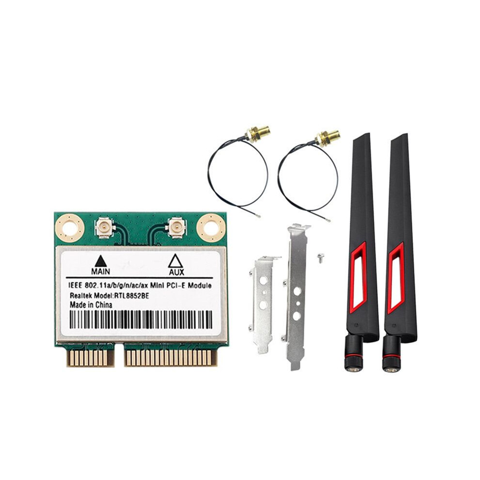 Rtl8852be Wifi 6 Network Card With 10Dbi Antennas 1800Mbps Dual Band 2.4G/5Ghz Bt 5.2 Minipcie Interface For Win 10 11 4713941164934