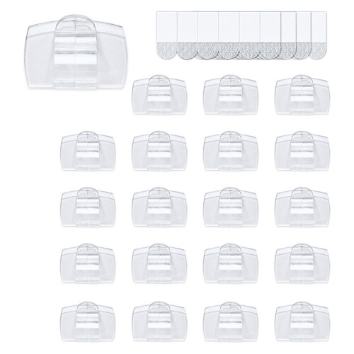 Indoor Large Clear Cord Clips with Adhesive Strips, Damage-Free Wall Hooks 40 Clips+48 Strips