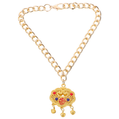 2Pcs Golden Adjustable Pet Necklace Bell Pendant with Longevity Lock 1