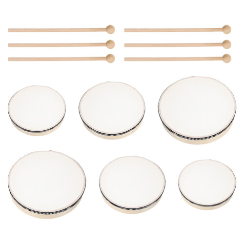 12Pcs Wooden Frame Drum Set Beige Handheld Percussion for Celebrations