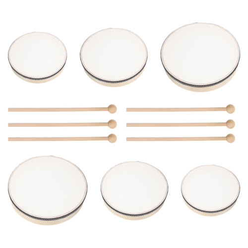 12Pcs Wooden Frame Drum Set Beige Handheld Percussion for Celebrations 1