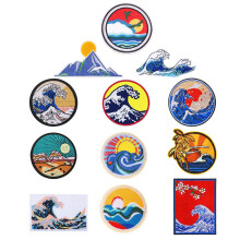 12Pc Wave Off Kanagawa Patch Embroidered Applique Badge Iron Sew Emblem for ,Decoration and DIY Clothes,Dress