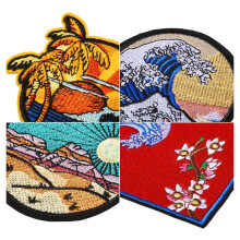 12Pc Wave Off Kanagawa Patch Embroidered Applique Badge Iron Sew Emblem for ,Decoration and DIY Clothes,Dress