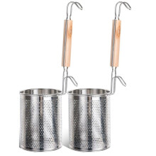 2 Pack Pasta Basket, Stainless Steel Mesh Noodle Strainer Basket with Wooden Handle, for Boiling Food, Pasta, Noodles
