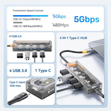 4-i-1 USB C-Hubbdockningsstation 5 Gbps Höghastighetssplitteradapter för Bärbara Datorer, PC och Surfplattor