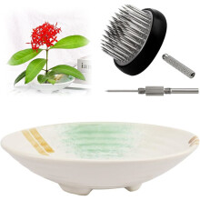 Japanese Ikebana Vase Kit 1.57In Flower Frog Ceramic Bowls for Flower Arrangement Supplies with Base Flower Fixed Tool A