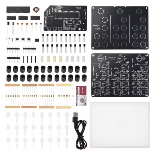 4-Digit Electronic Clock DIY Kits Binary LED Clock Soldering Practice DIY Kit Desktop Alarm Clock with Acrylic Shell