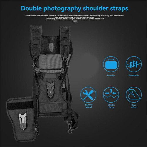 Dual Camera Harness Vest System, Quick Strap with Side Holster for DSLR for 1