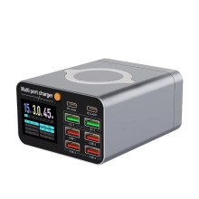 80W Charging Station with Retractable USB-C Cable Fast Charger for Tablet PC Phones Multiple Devices UK Plug