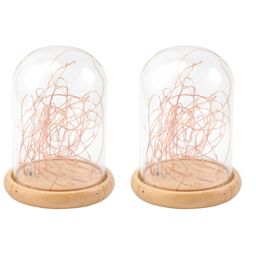 2Pcs Decorative Jar String Lights Glass Dome with Wooden Base Lamp 1