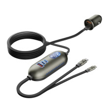 6 in 1 138W Car Charger Fast Charging with Type C Extension Cable Car Cigarette Lighter Charger Adapter for Smartphone