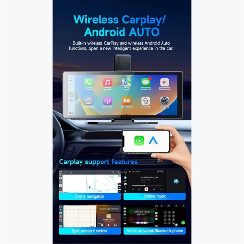 Sistema de Infoentretenimento 4K Dashcam de 10,26 Polegadas com para Android Auto e CarPlay, Câmera Traseira 1080P, Wi-Fi e  para Gravação de 2