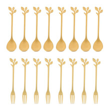16PCS Dessert Spoon and Fork Set Cake Fork Coffee Spoon  Fruit Fork Stainless Steel -Gold