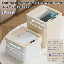 4L Rechargeable Sensor Trash Can W/Hidden Pull Lid Auto Close for Desk/Car Mount, Office/Toilet Anti-Odor