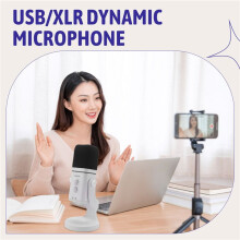 RGB Gaming MIC USB/XLR Dynamic Microphone with Noise Reduction,Mute,Headphone Jack for Gamer Streaming Podcast White