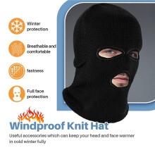 Voll Gesicht Abdeckung Ski Maskenhut 3 LöCher Sturmhaube Winddichte Stricken MüTzen Motorhaube Winter Warm Unisex Kappen Schwarz