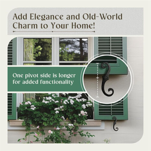 2PCS Cast Iron Shutter Fasteners - Decorative S-Shape Shutter Dogs Hardware - Rust-Resistant External Shutter Tieback