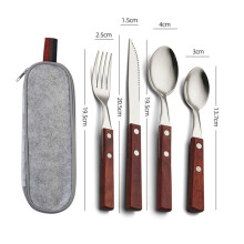 Juego de Cubiertos Completo Cuchillo, Tenedor, Palillos y Cuchara Juego de Viaje de Acero Inoxidable Tenedor con Mango de Madera B
