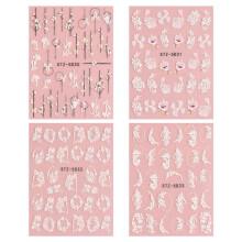 5D Embossed Flower Nail Art Stickers 4 Sheets Self-Adhesive Decals Floral Design Nail Decoration for Women Girls