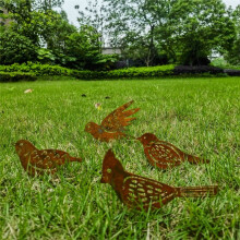 Rusty Birds Decoration, Metal Birds Statues Lifelike Patinas Metal Birds Garden Ornaments Silhouette Garden Fence DecorA