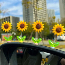 4Pcs Car Dashboard Sunflower Ornament Shaking Dancing Sunflower Cartoon Ornament Car Interior Cute Flower Ornament
