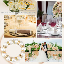 50 Pcs Napkin Rings Imitation Pearl Beaded Napkin Rings Elastic Rhinestone Serviette Rings for Table Party Decorations
