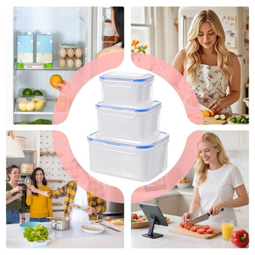 Fruit Storage Containers for Fridge, Kitchen Food Container with Removable Colander,Refrigerator Storage Box for Freezer 2