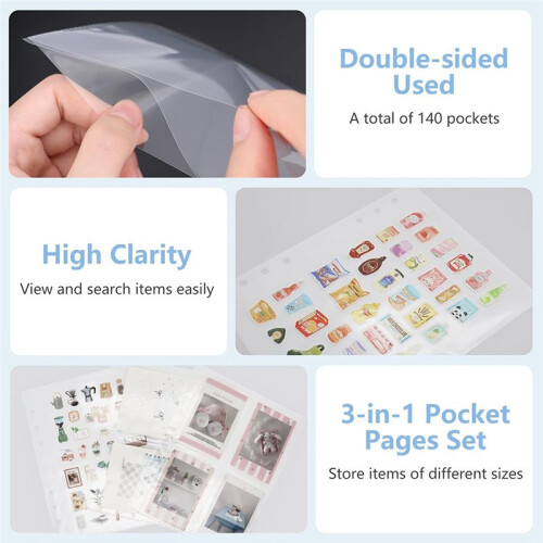 30 Sheets A5 Binder Inserts - Clear Double Sided Plastic Sleeves for Photo, Card, and Sticker Storage 1