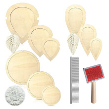 11 PCS Macrame Leaf Cutting Molds and Comb Sets, Wood-Leather Cutting Template, Fringe Stainless Steel Comb