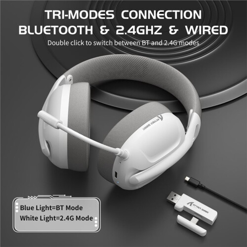 ATTACK  L80PRO Wireless Gaming Headset,  2.4G Triple Mode Headset with 20ms Low Latency, 40mm Drivers Black 1
