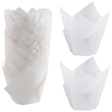 50 Pcs Tulip Cupcake Liners,Tulip Baking Paper Cupcake & Muffin Liners Unbleached Baking Cups Cupcake White