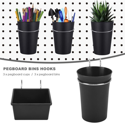 6 Sets Pegboard Bins Pegboard Cups with Hooks, Pegboard Hooks Assortment, Hooks for Pegboard Cup Holder for Organizing 1