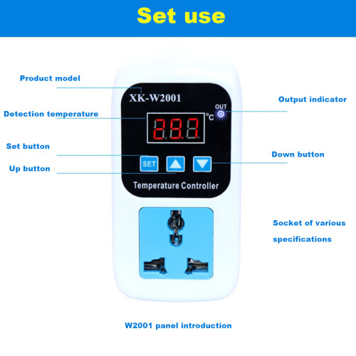 XK-W2001 Digital Temperature Controller Socket AC 110-220V Thermostat Regulator Socket Outlet with NTC Sensor EU Plug 2
