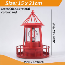LED Solar Powered Lighthouse, 360 Degree Rotating Lamp Courtyard Decoration Waterproof Garden Towers Statue Lights A