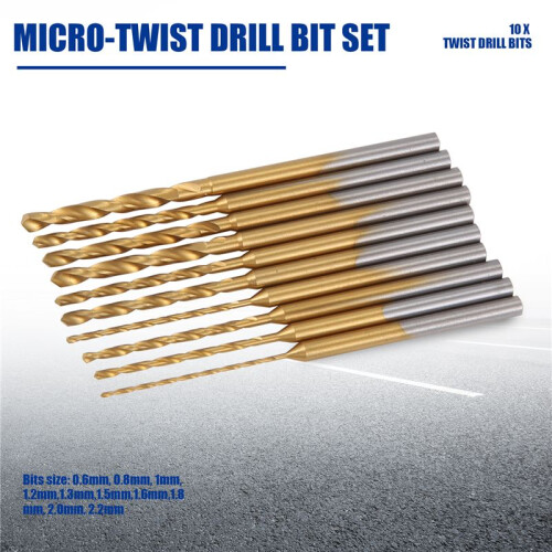 Micro-Twist Drill Bit Set - 10Pcs 0.6mm-2.2mm Tiny Drill Bit 2.35 Shank HSS  Engraving Drill Bits Hole Drilling Tool 1