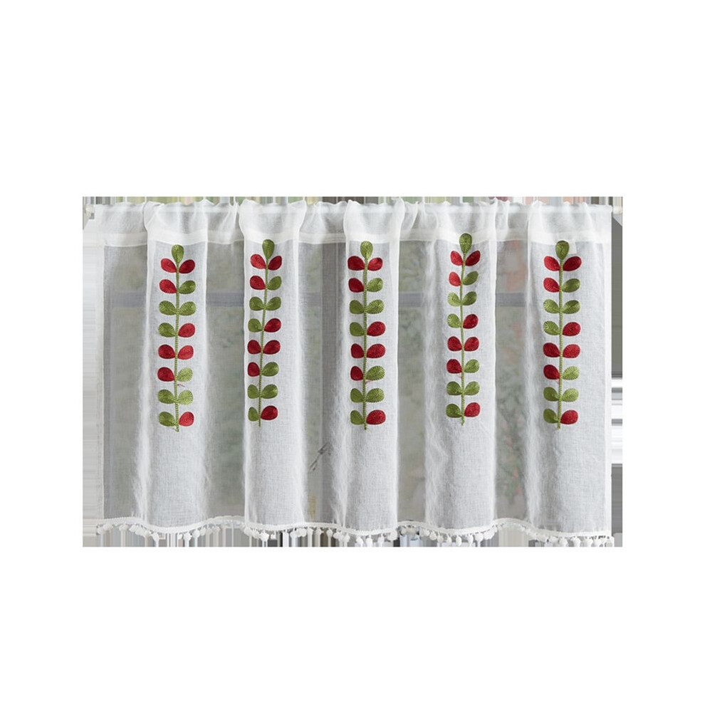 Embroidered Semi-Transparent Curtains Kitchen Tiered Half Window Sheer Curtain Rod Pocket Tulle Curtains for Kitchen B