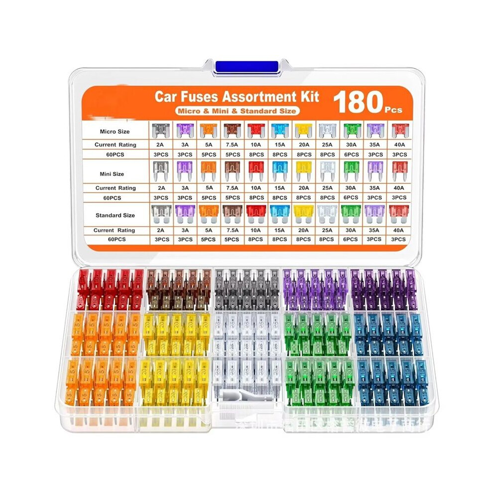 1Set 180Pcs Car Fuses Assorted Kit,60 Blade Car Fuse +60 Standard Fuse Automotive +60 Micro-Type Fuse + Fuse Puller 4713469826765
