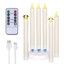 6Pcs LED Taper Candles, Rechargeable Flameless Taper Candles with Charging Station & Remote, 3D Flame Flickering