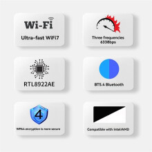 Adaptador RTL8922AE WiFi7 con Tarjeta de Red Inalámbrica PCIe Integrada de 2,4 G/5 G/6 GHz y 6338 Mbps, 5.4.