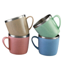 Double Layer Anti-Scalding Stainless Steel Cups Plastic Handle Coffee Milk Mug Drinks Water Cup for Home Office Tumbler
