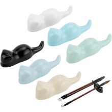 6PCS Cats Porcelain Brush Holder, 6 Colors Ceramic Pen Rest Holders Paint Brush Rest Stand for Calligraphy Painting Art